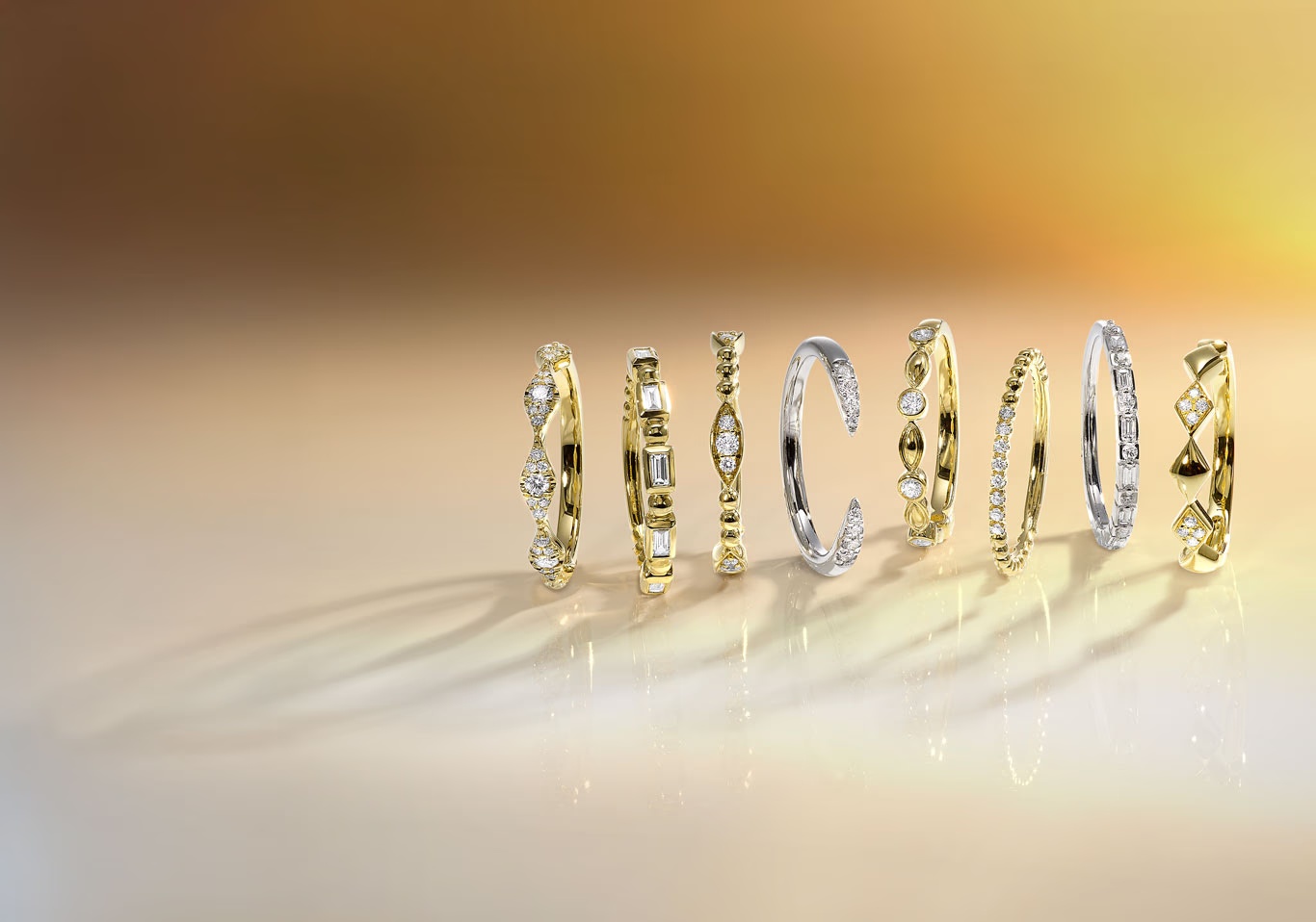 a line of wedding rings