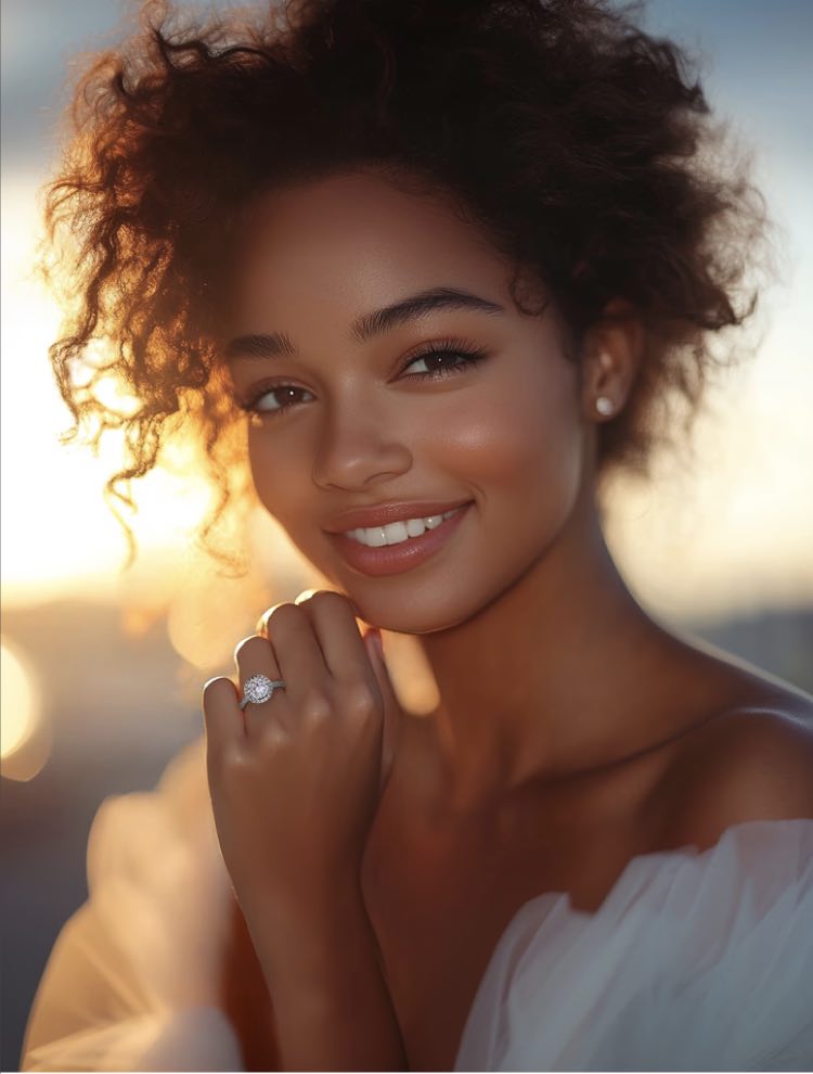 woman modeling an engagement ring
