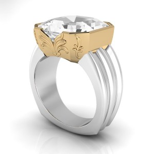 14K White & Yellow Gold Mens Fashion Ring