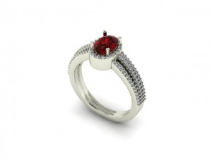 14K White Gold Ruby & Diamond Fashion Ring