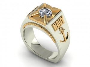 14K Two-Tone Mens Diamond Navy Ring