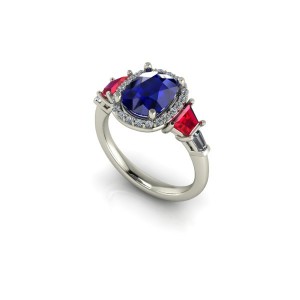 14K White Gold Ladies Sapphire, Ruby, & Diamond Fashion Ring