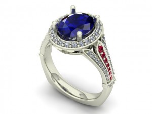 14K White Gold Ladies KU Jay Hawk Ring