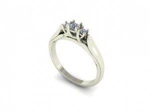 14K White Gold Ladies 3 Stone Ring  
