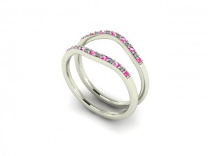 14K White Gold Pink Sapphire & Diamond Wedding Bands  