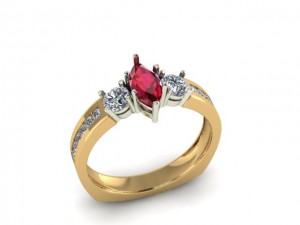 14K Yellow Gold Ruby & Diamond Ring  