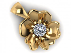 14K Yellow Gold Hibiscus Diamond Necklace  