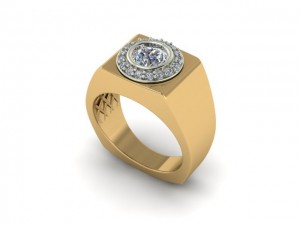 18K Yellow Gold Mens Diamond Fashion Ring  