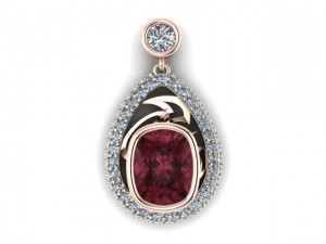 14K White & Rose Gold Garnet and Diamond Pendant