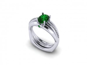 14K White Gold Ladies Emerald & Diamond Fashion Ring
