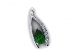 14K White Gold Emerald & Diamond Pendant